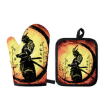 Sunset Samurai Warrior Print Oven Mitt And Pot Holder Set