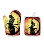 Sunset Samurai Warrior Print Oven Mitt And Pot Holder Set