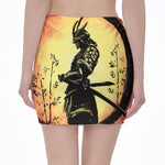 Sunset Samurai Warrior Print Pencil Mini Skirt
