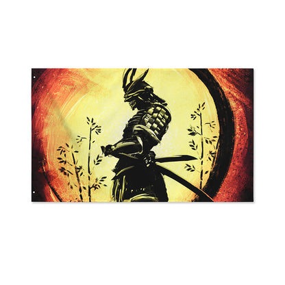 Sunset Samurai Warrior Print Polyester Flag