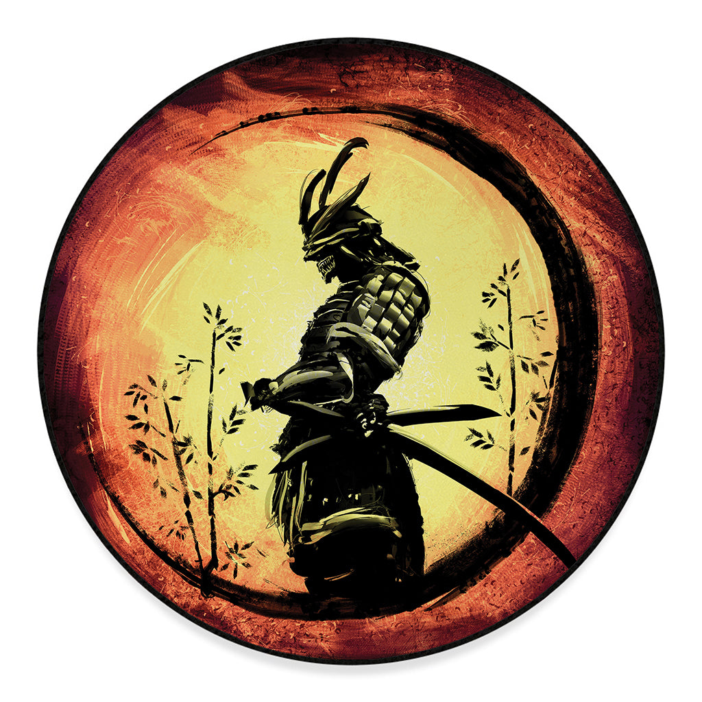Sunset Samurai Warrior Print Round Floor Mat