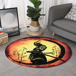 Sunset Samurai Warrior Print Round Rug