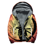 Sunset Samurai Warrior Print Sherpa Lined Zip Up Hoodie