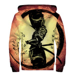 Sunset Samurai Warrior Print Sherpa Lined Zip Up Hoodie