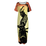 Sunset Samurai Warrior Print Short Sleeve Long Nightdress