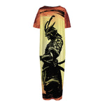 Sunset Samurai Warrior Print Short Sleeve Long Nightdress