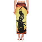 Sunset Samurai Warrior Print Side Slit Maxi Skirt
