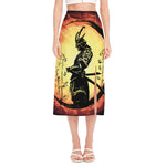 Sunset Samurai Warrior Print Side Slit Midi Skirt