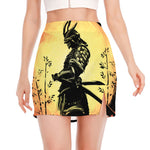 Sunset Samurai Warrior Print Side Slit Mini Skirt