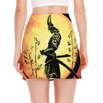 Sunset Samurai Warrior Print Side Slit Mini Skirt