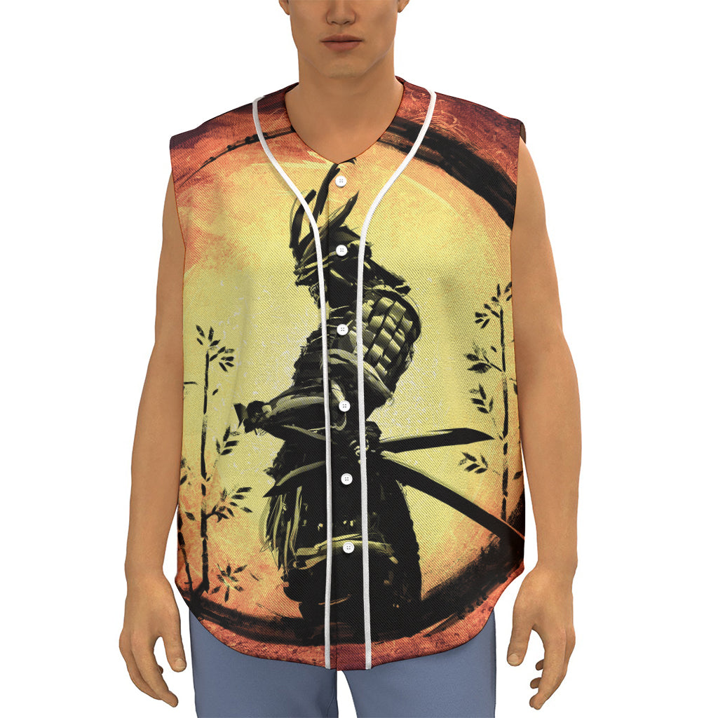 Sunset Samurai Warrior Print Sleeveless Baseball Jersey