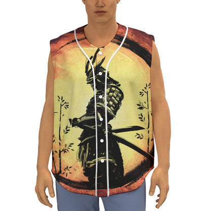 Sunset Samurai Warrior Print Sleeveless Baseball Jersey