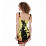 Sunset Samurai Warrior Print Sleeveless Bodycon Dress