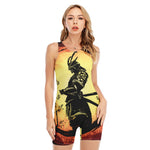 Sunset Samurai Warrior Print Sleeveless One Piece Swimsuit