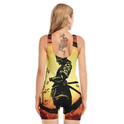 Sunset Samurai Warrior Print Sleeveless One Piece Swimsuit