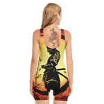 Sunset Samurai Warrior Print Sleeveless One Piece Swimsuit