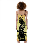 Sunset Samurai Warrior Print Slim Fit Midi Cami Dress