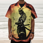 Sunset Samurai Warrior Print Textured Short Sleeve Shirt
