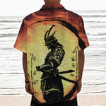 Sunset Samurai Warrior Print Textured Short Sleeve Shirt