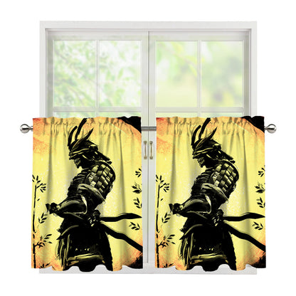 Sunset Samurai Warrior Print Tier Curtains