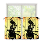 Sunset Samurai Warrior Print Tier Curtains