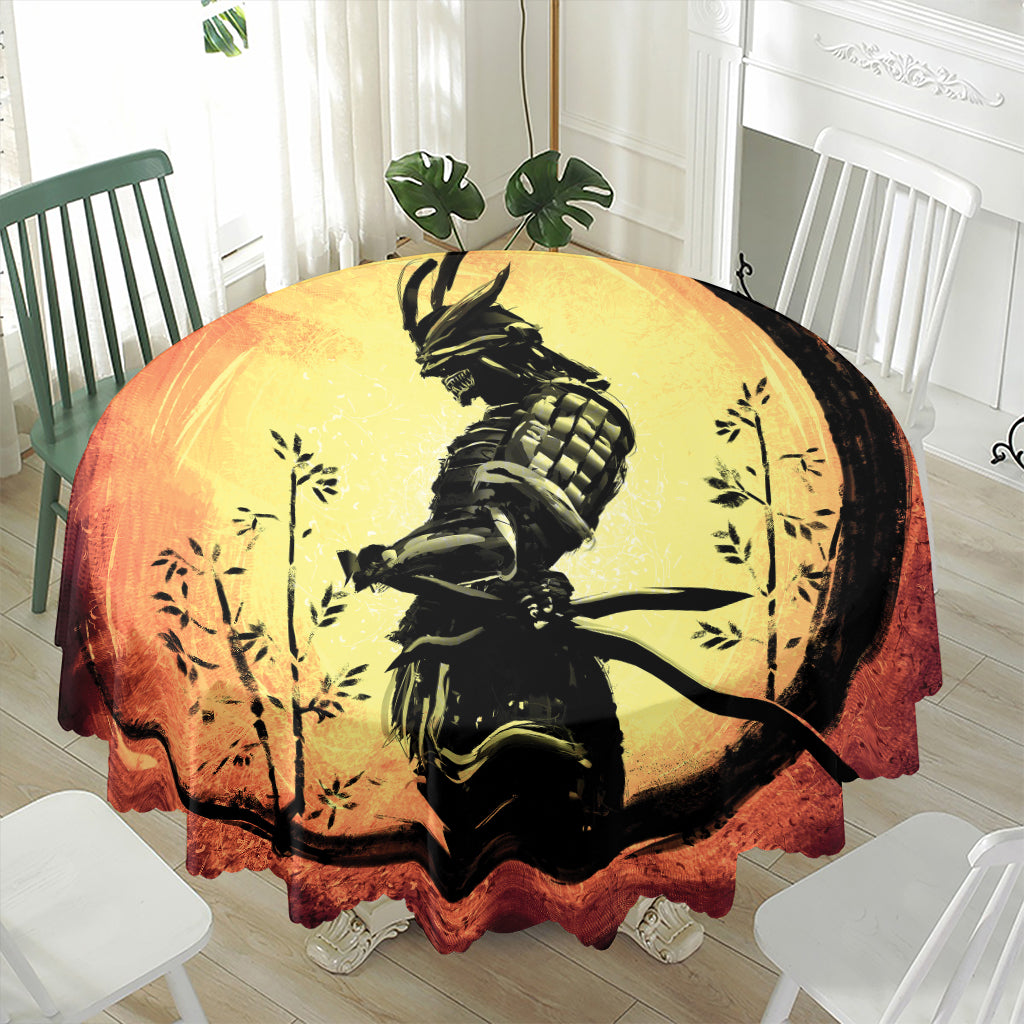 Sunset Samurai Warrior Print Waterproof Round Tablecloth