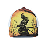 Sunset Samurai Warrior Print White Mesh Trucker Cap
