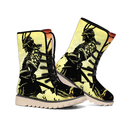 Sunset Samurai Warrior Print Winter Boots