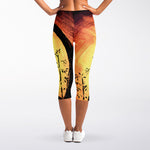 Sunset Samurai Warrior Print Women's Capri Leggings