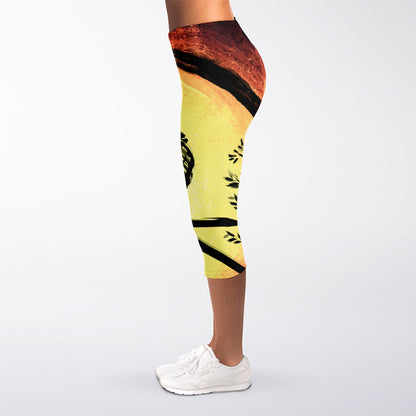 Sunset Samurai Warrior Print Women's Capri Leggings
