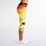 Sunset Samurai Warrior Print Women's Capri Leggings