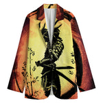 Sunset Samurai Warrior Print Women's Cotton Blazer