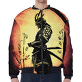 Sunset Samurai Warrior Print Zip Sleeve Bomber Jacket