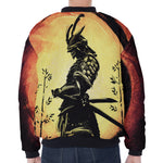 Sunset Samurai Warrior Print Zip Sleeve Bomber Jacket