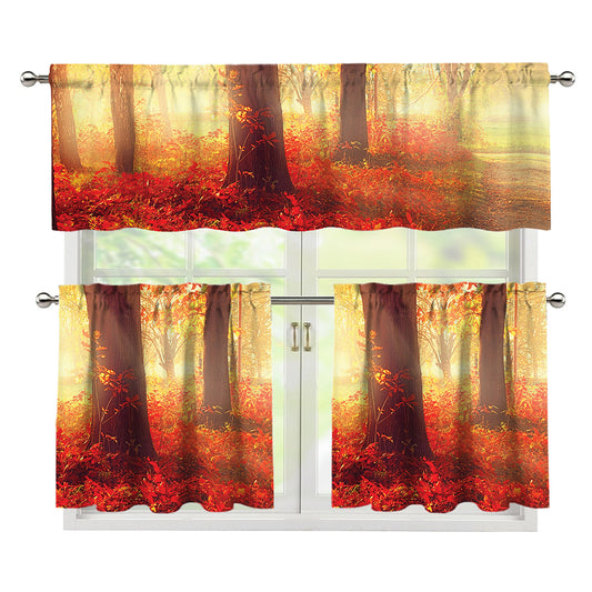 Sunshine Autumn Tree Print 3 Piece Kitchen Curtains