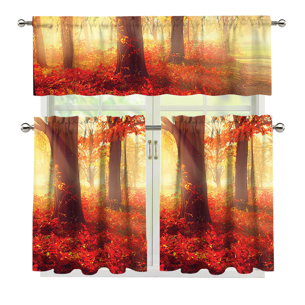 Sunshine Autumn Tree Print 3 Piece Kitchen Curtains