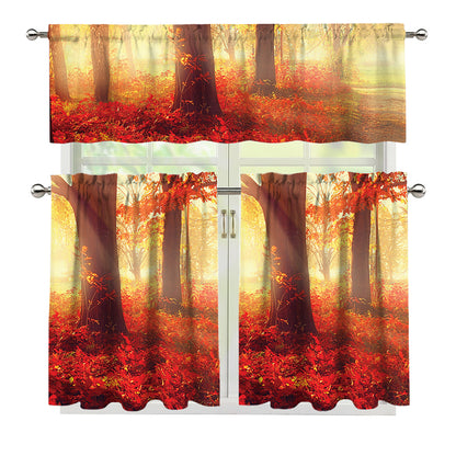 Sunshine Autumn Tree Print 3 Piece Kitchen Curtains