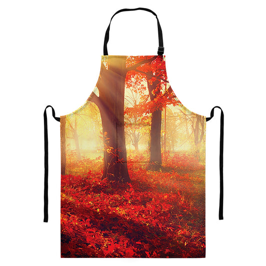 Sunshine Autumn Tree Print Bib Apron With Pocket