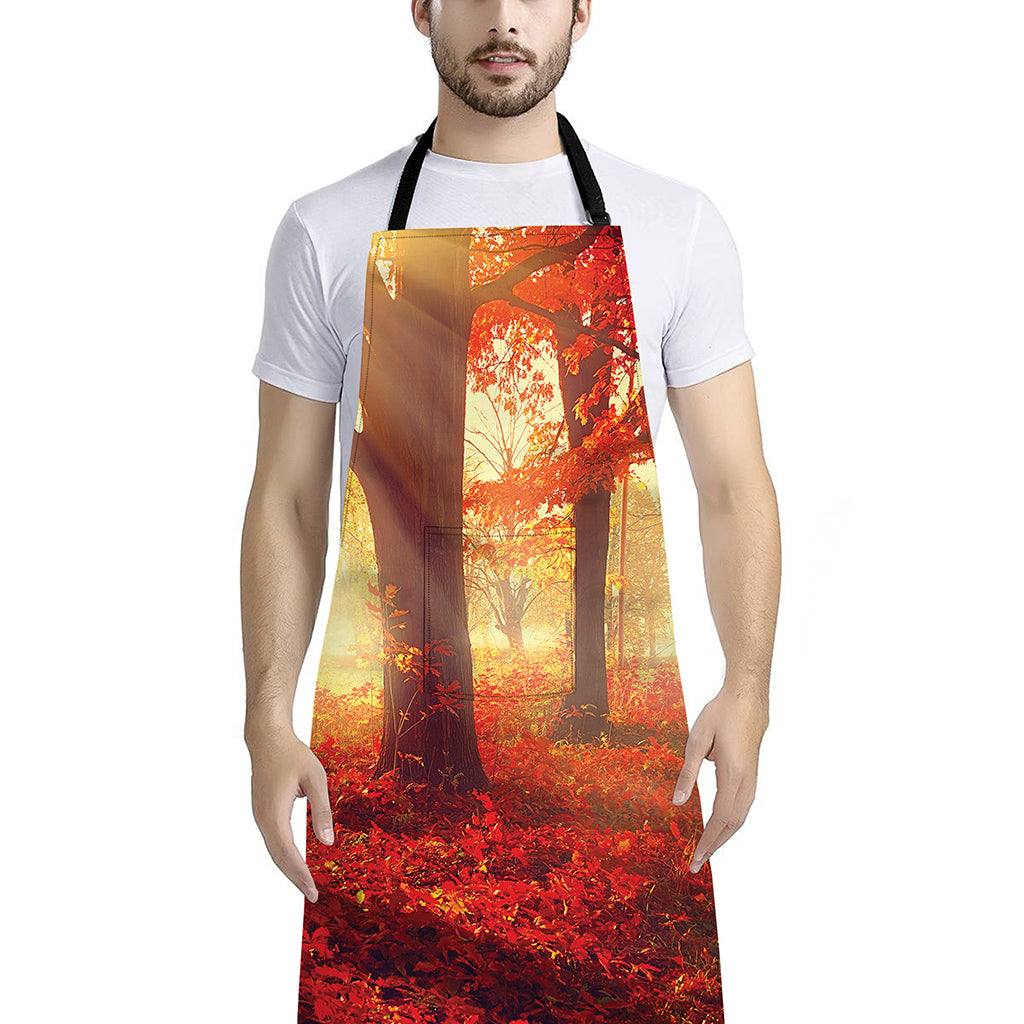 Sunshine Autumn Tree Print Bib Apron With Pocket
