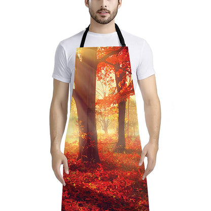Sunshine Autumn Tree Print Bib Apron With Pocket