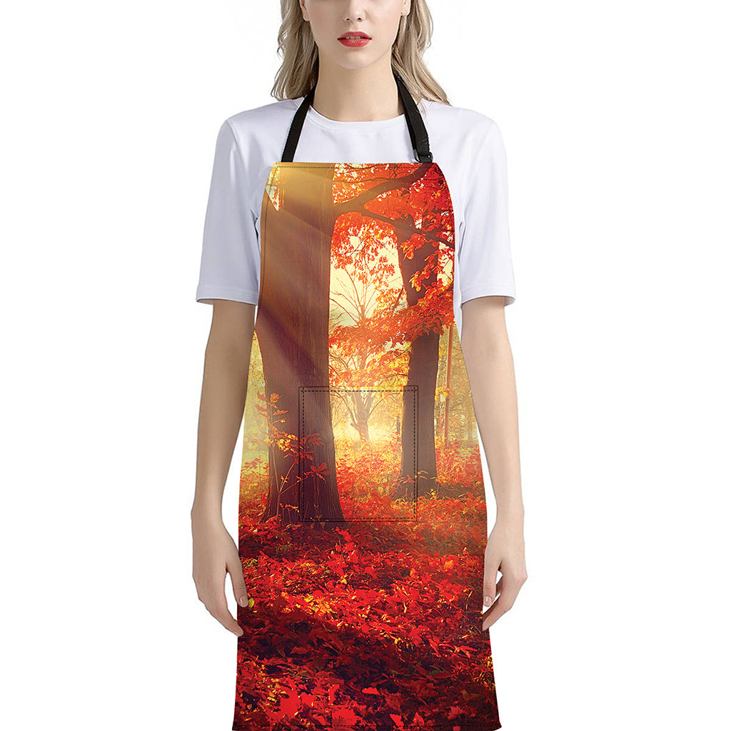 Sunshine Autumn Tree Print Bib Apron With Pocket