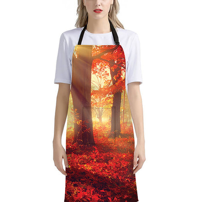 Sunshine Autumn Tree Print Bib Apron With Pocket