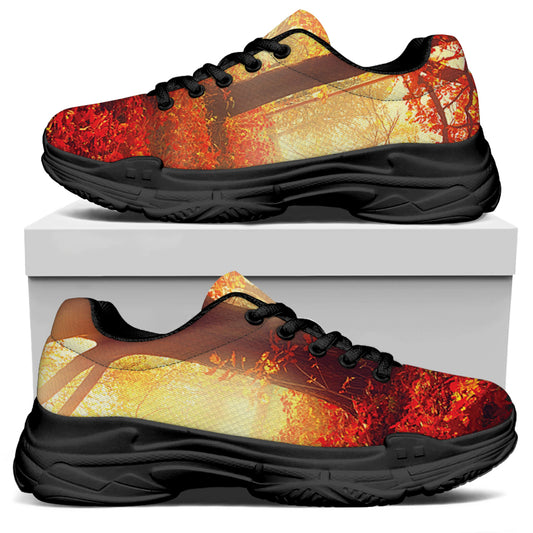 Sunshine Autumn Tree Print Black Chunky Shoes