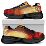 Sunshine Autumn Tree Print Black Chunky Shoes