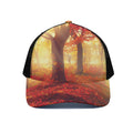 Sunshine Autumn Tree Print Black Mesh Trucker Hat