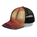 Sunshine Autumn Tree Print Black Mesh Trucker Cap