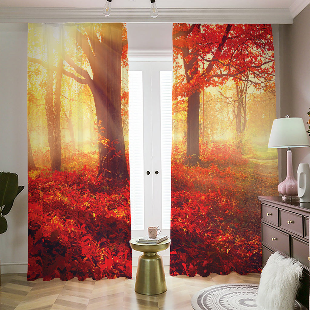 Sunshine Autumn Tree Print Blackout Pencil Pleat Curtains