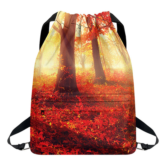Sunshine Autumn Tree Print Drawstring Backpack