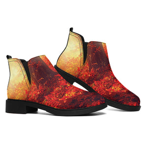 Sunshine Autumn Tree Print Flat Ankle Boots