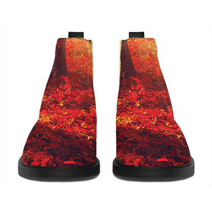 Sunshine Autumn Tree Print Flat Ankle Boots